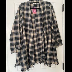 long plaid distressed/fringe flannel